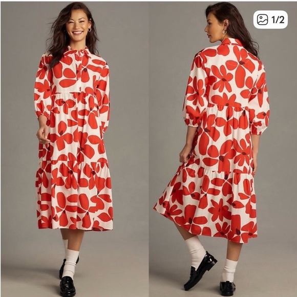 Anthropologie Dresses & Skirts - Anthropologie Red and White Floral Midi Dress